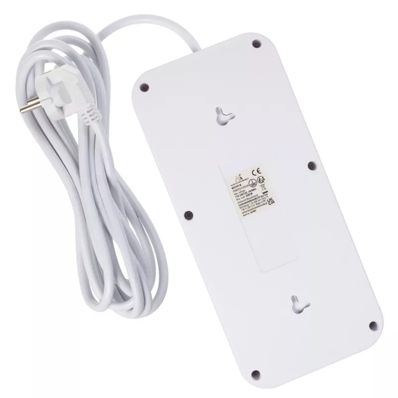 Regleta de enchufes MACLEAN MCE391 W — 6 tomas, 4×USB-A + 1×USB-C, cable de 3 m, 110–240 V, 2500 W, blanca