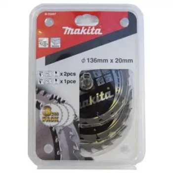 Set de hojas de sierra circular B-33897, Ø 136mm, 16Z / 24Z (3 piezas, orificio 20mm, para sierras de batería)