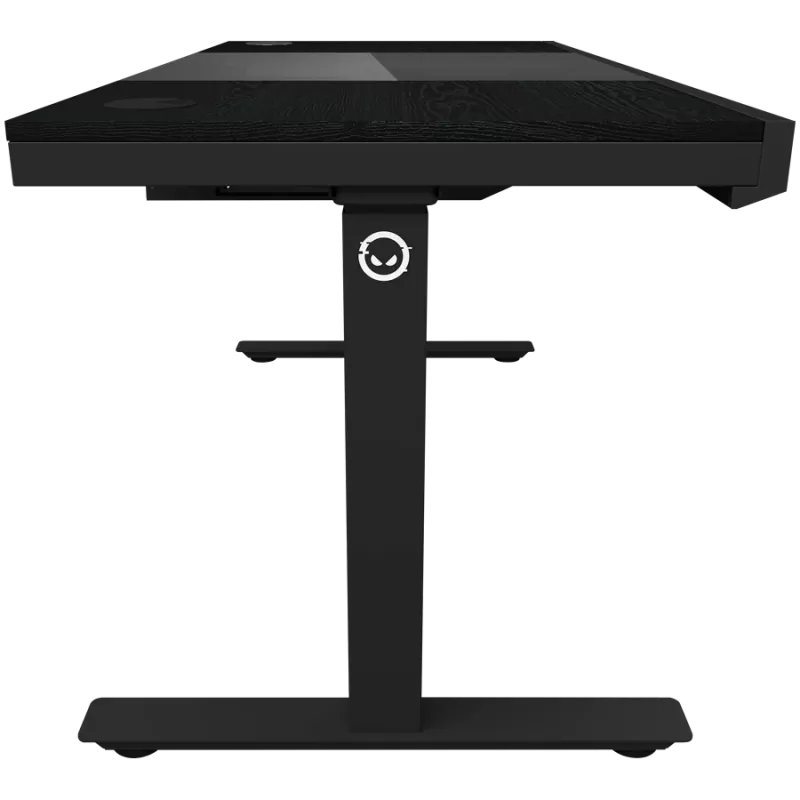 Mesa gaming de altura ajustable sentado/de pie con doble motor, caja de PC integrada, cargador inalámbrico, iluminación RGB, panel de control y puertos USB, tablero de melamina PB, negro