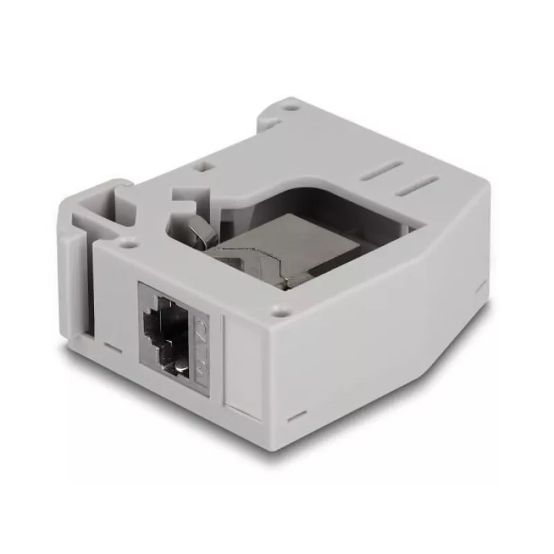 Adaptador para carril DIN DeLOCK conector hembra RJ45 a conector hembra RJ45 Cat.6A gris
