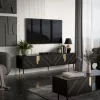 Mueble TV cama meble Cama 4D MOUNTAIN 2040×400×550 mm negro + dorado tablero de partículas superficie superior