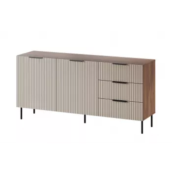 Cómoda cama meble ALMERA 156×42×75 cm, nogal/cashmere, 3 cajones, aglomerado