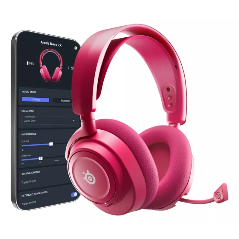 Headset STEELSERIES Arctis Nova 7X Wireless Gen 2 — inalámbrico Bluetooth, circumaural, diadema, 20–20000 Hz, 325 g, magenta