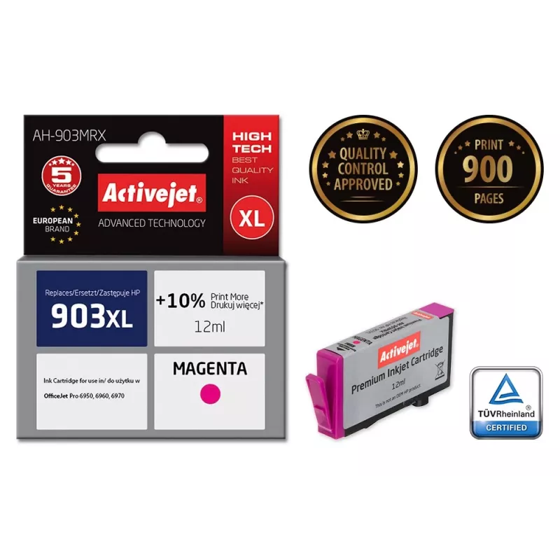 Activejet AH-903MRX Tinta (sustituto de HP 903XL T6M07AE; Premium; 12 ml; magenta)