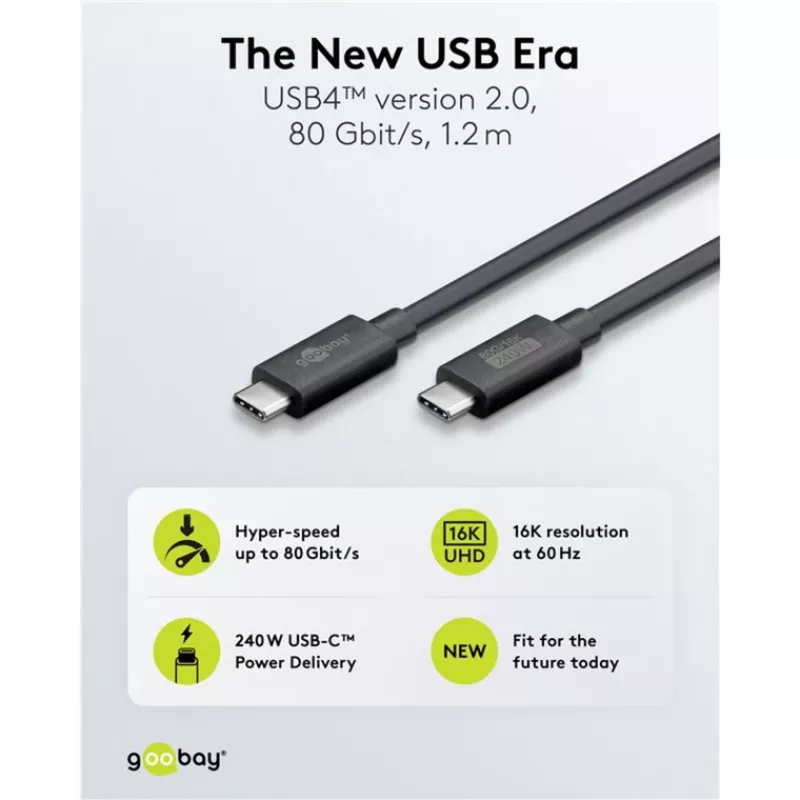 Cable USB-C WENTRONIC USB4 Gen4 1.2m — compatible con 16k@60Hz y 4K@120Hz