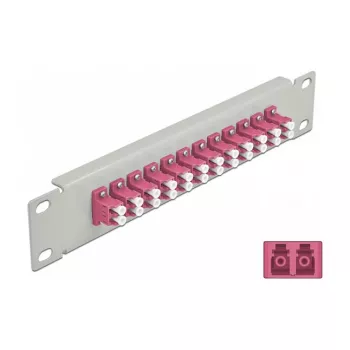 Panel de parcheo de fibra óptica DeLOCK 10 pulgadas 12 puertos LC Duplex violeta 1U gris