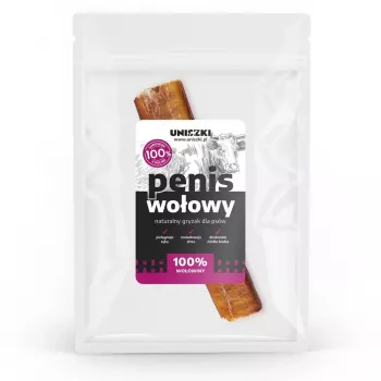 Hueso masticable UNISZKI pene de ternera 12 cm unidad, snack masticable natural para perros