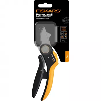 Tijera de podar Fiskars Plus PowerLever yunque negro naranja