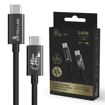 Extralink Smart Life CABESL05 cable USB-C a USB-C, trenzado, 240 W, 40 Gbps, 2 m, negro