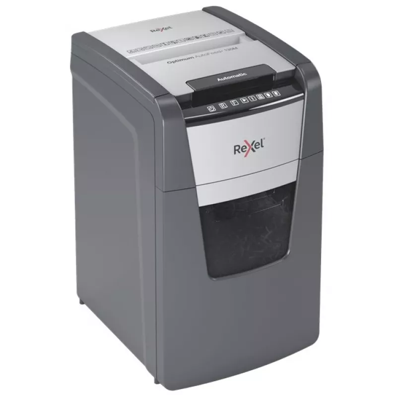 Rexel Optimum AutoFeed+ 130M destructora de papel, microcorte 2 x 15 mm, P-5, 130 hojas, depósito de 44 l