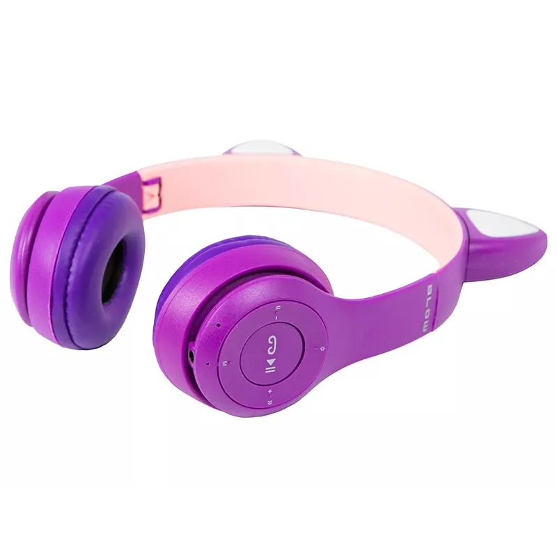 Auriculares inalámbricos Bluetooth 5.0 LED para niños orejas moradas