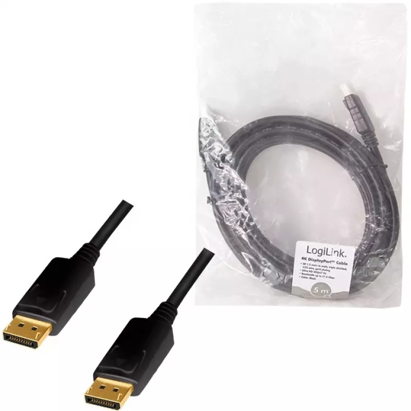 Cable DisplayPort LogiLink CD0103 DP/M a DP/M, 4K/60Hz, CCS, negro, 5 m (CD0103)