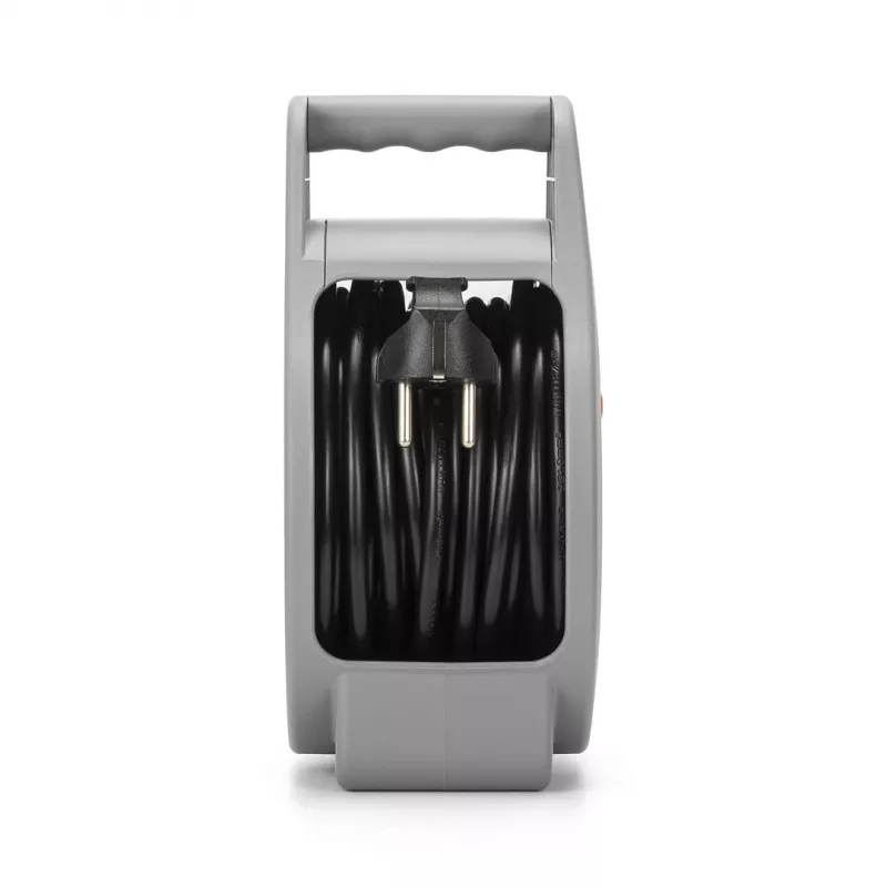 Alargador con carrete MONTIS MT189-10 — 10 m de cable retráctil, 2 tomas de corriente, gris, carcasa de plástico