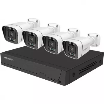 Foscam FNA108E-B4-2T Sistema de videovigilancia Blanco 4x cámara PoE Bullet 4K, 1x NVR 8 canales