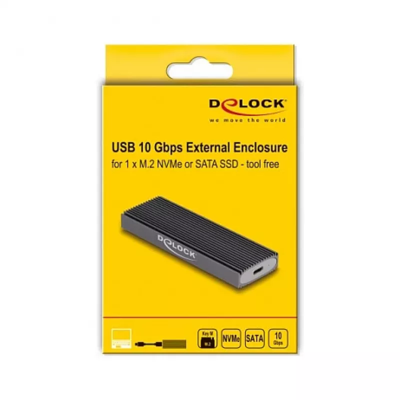 Carcasa para SSD DeLOCK externa USB Type-C combo para M.2 NVMe PCIe o SATA SSD sin herramientas