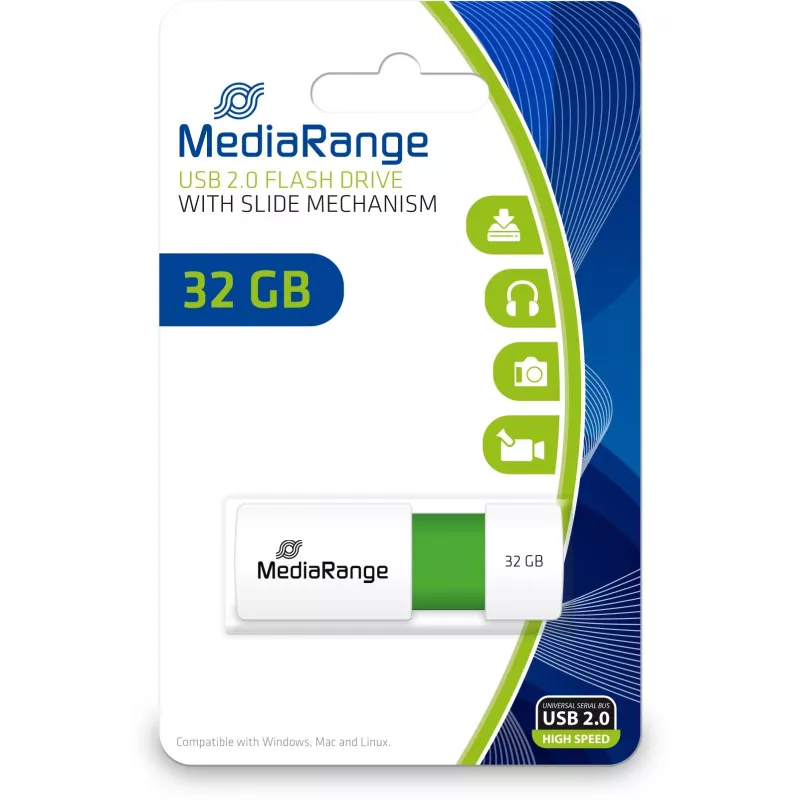 MediaRange - Unidad flash USB - 32 GB - USB 2.0 - Blanco, Verde (MR973)