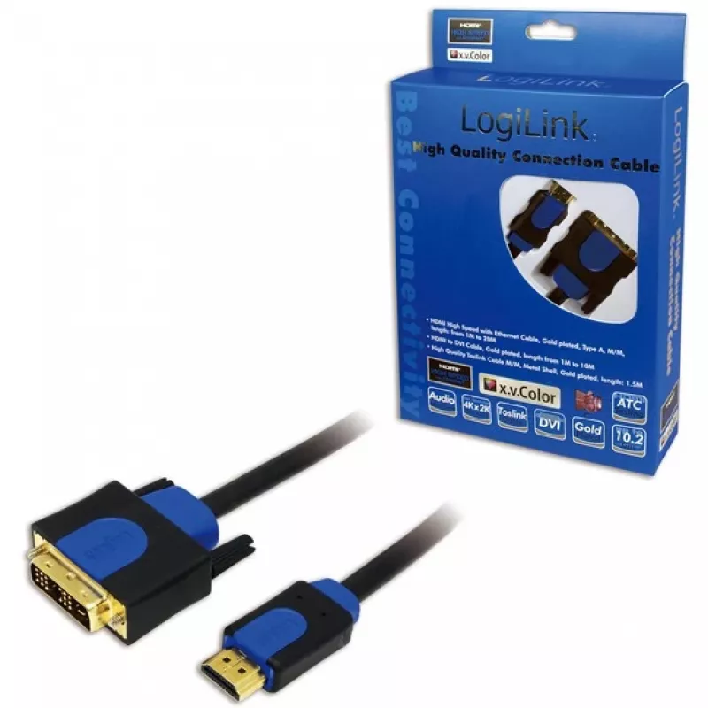 Adaptador de cable de vídeo LogiLink CHB3102 2 m HDMI DVI-D negro azul