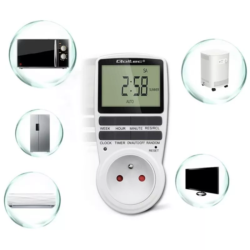 Temporizador electrónico QOLTEC PC0628 con pantalla LCD, cuenta atrás de 24 horas