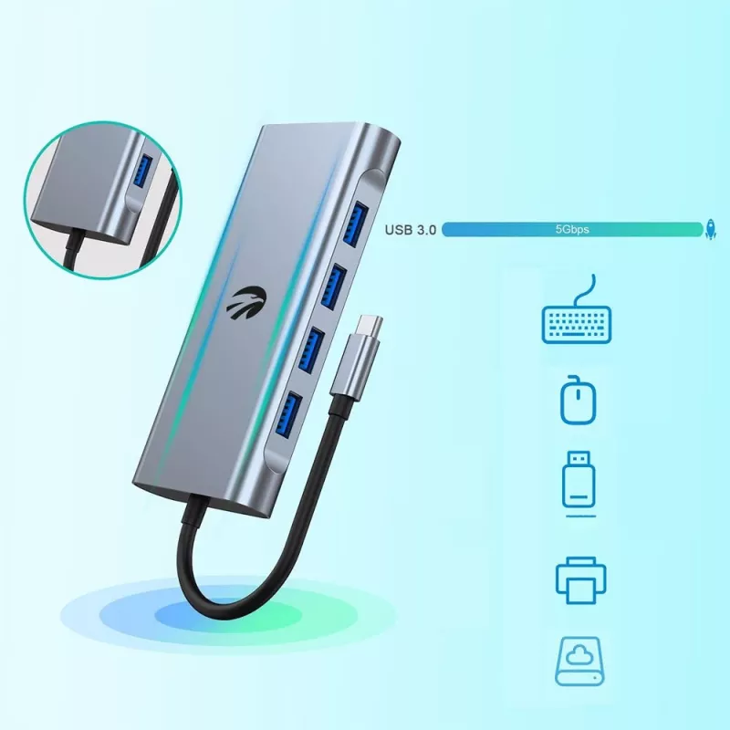 Adaptador USB-C 11 en 1 Hawk HW-HUB1101 — hub multipuerto con 11 conexiones