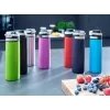 Vaso de viaje Leifheit 03275 600 ml acero inoxidable, doble pared, a prueba de fugas, tapa abatible, asa, negro/azul