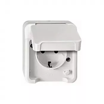Toma de corriente Merten MEG2300-8019 CEE 7/3, compatible con CEE 7/4, blanca, IP44, termoplástico, 83×73×57 mm