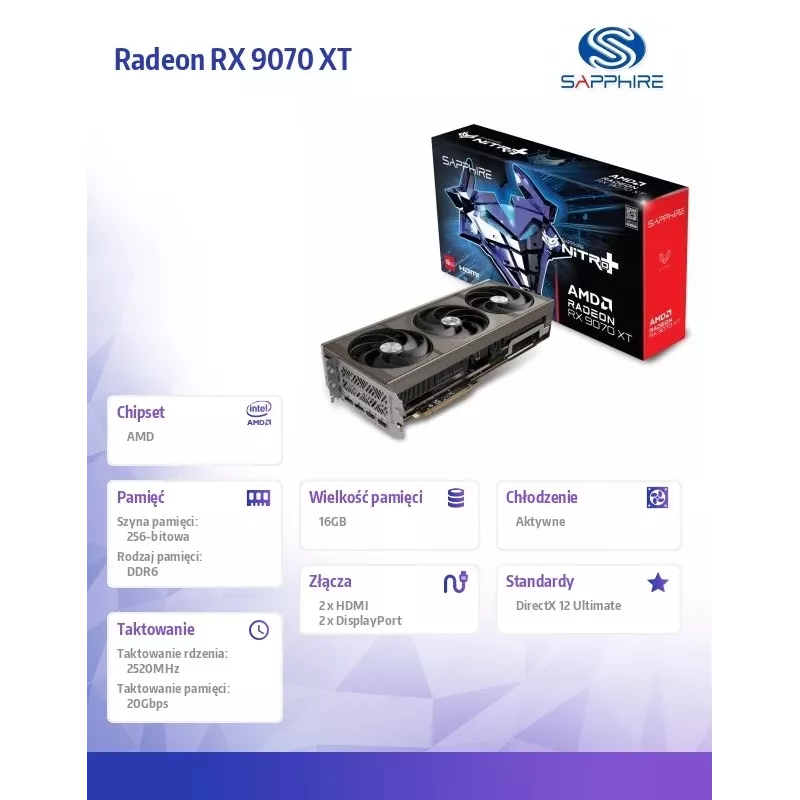 Sapphire Tarjeta gráfica Radeon RX 9070 XT, 16 GB GDDR6, PCIe 5.0, 256 bits, 330W TDP