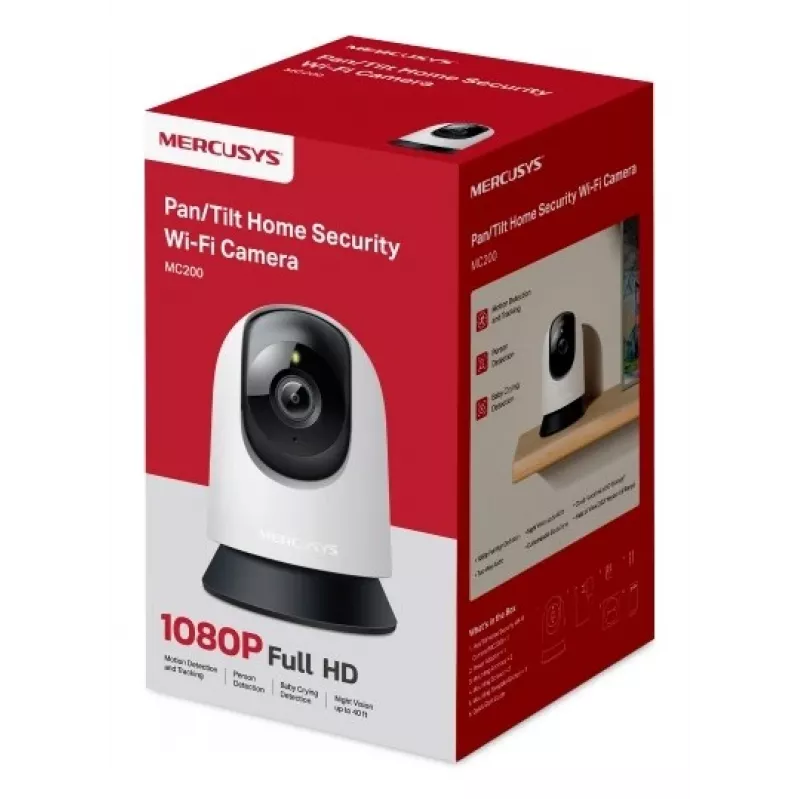 Cámara de vigilancia interior MERCUSYS MC200 Full HD 1080p, campo de visión 87°, 30 fps, visión nocturna 12 m, MicroSD hasta 512 GB