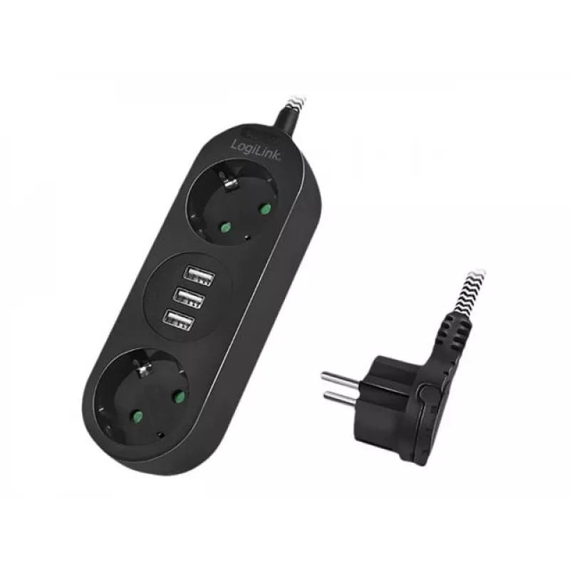 Alargador de corriente LogiLink LPS262U 1,5 m 2 tomas AC interior negro