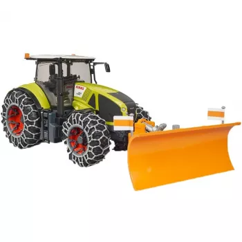 Tractor de juguete BRUDER Claas Axion 950 con cadenas para nieve y quitanieves, modelo a escala