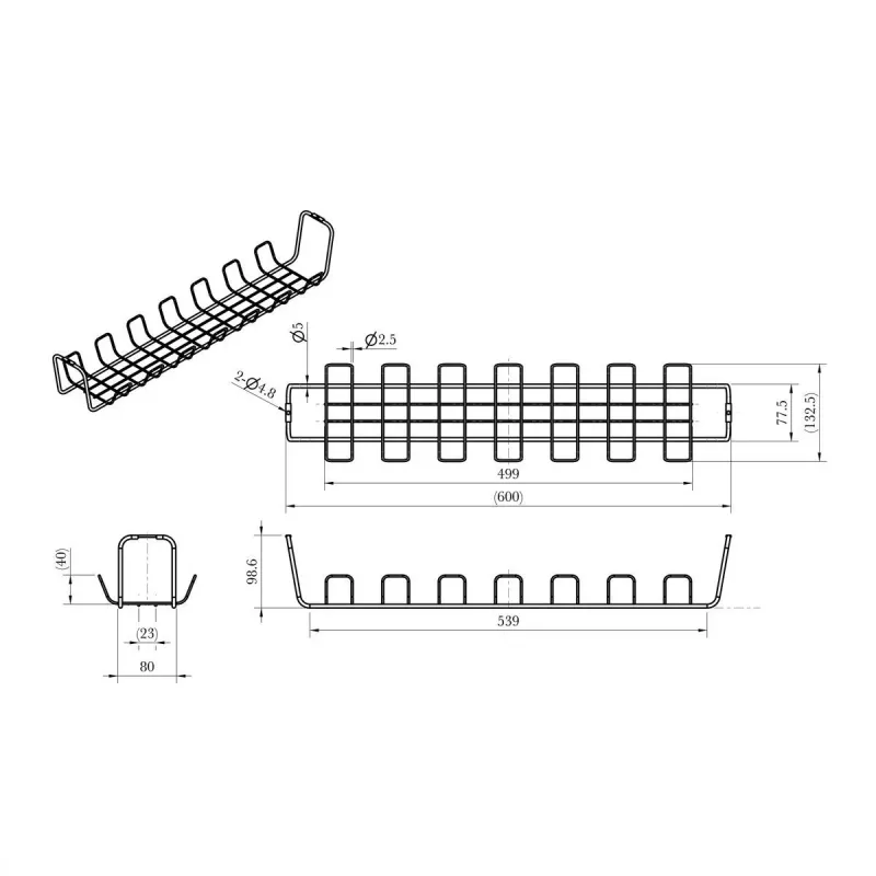 ROTRONIC-SECOMP Roline - cable - organizador - rejilla - montaje bajo mesa - negro (pack de 2)