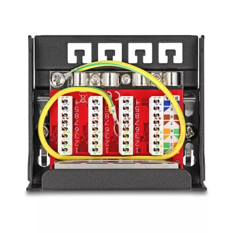 Patch panel DELOCK mini sobremesa RJ45 4 puertos Cat.6A apantallado negro, metal, 90×22×93 mm