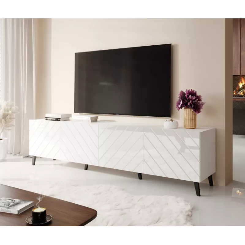Mueble RTV ABETO 200x42x52 blanco/blanco brillante