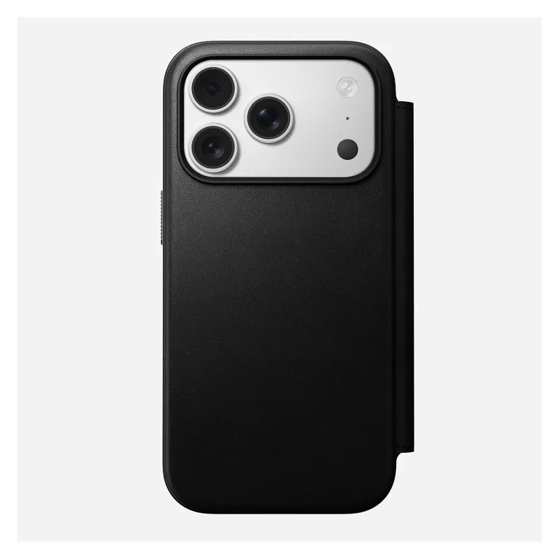 Funda de cuero para móvil Nomad Modern Leather Folio para iPhone 17 Pro, 16 cm (6,3 inch), negra, 4 compartimentos para tarjetas
