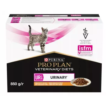 Comida húmeda para gatos Purina Pro Plan Veterinary Diets UR St/Ox pollo bolsa 10 x 85 g, apoyo veterinario de las vías urinarias