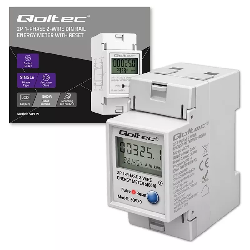 Contador de energía QOLTEC monofásico carril DIN 230V (MPN 50979)