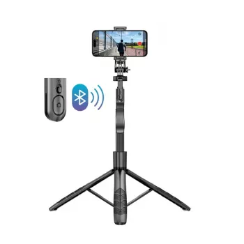 Palo selfie con trípode Crong CRGSGU1BLK aluminio Bluetooth con patas plegables y soporte para móvil