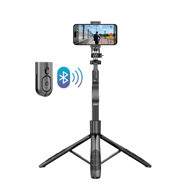 Palo selfie con trípode Crong CRGSGU1BLK aluminio Bluetooth con patas plegables y soporte para móvil