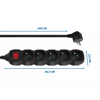 Alargador Esperanza ELK215K – cable de 3 m, 5 tomas con toma de tierra tipo E, para interiores, negro