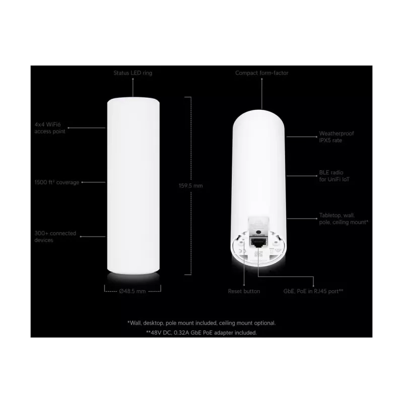 Ubiquiti UniFi U6-Mesh punto de acceso WiFi 6 AX5300 5.3 Gbps IPX5 resistente al agua - blanco