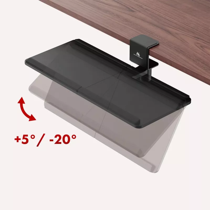 Soporte de teclado bajo escritorio Maclean, carga máx. 5 kg, ajustable horizontal y verticalmente, negro, MC-108 B