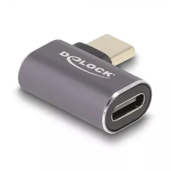 Adaptador USB DeLOCK 40 Gbps USB Type-C PD 3.0 100 W conector macho a conector hembra acodado izquierda/derecha 8K 60 Hz metal