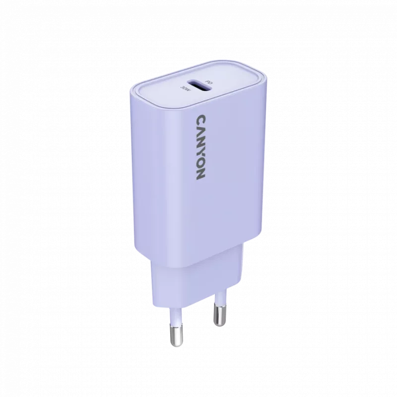 Cargador de pared CANYON OnCharge 30CL, 30W USB-C PD, 1 salida PD, enchufe EU, lila