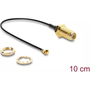 Cable coaxial DELOCK 67413, SMA a I-PEX MHF1, 1,13 mm, 0,1 m, negro