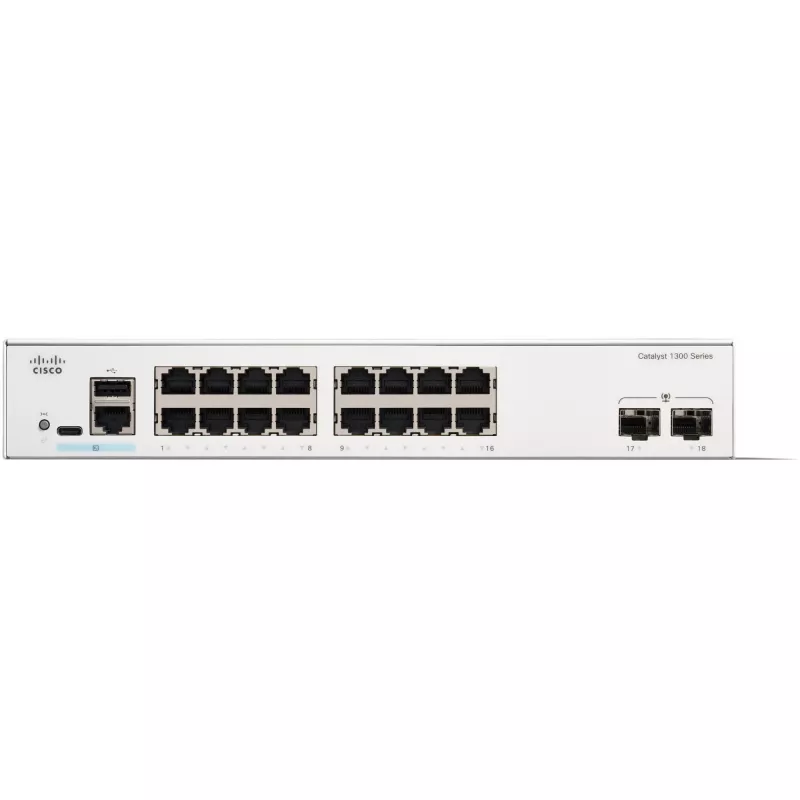 Switch gestionado Cisco Catalyst 1300-16T-2G — 16x Gigabit RJ-45, 2x 1GE SFP, L2/L3
