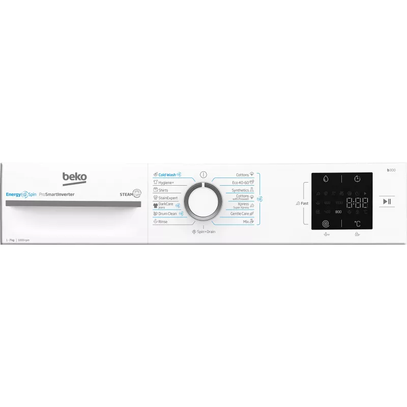 Lavadora BEKO BM3WFSU37013WW, 7 kg, clase energética A, 49,6 cm, 1000 rpm, motor inverter, Steam Cure