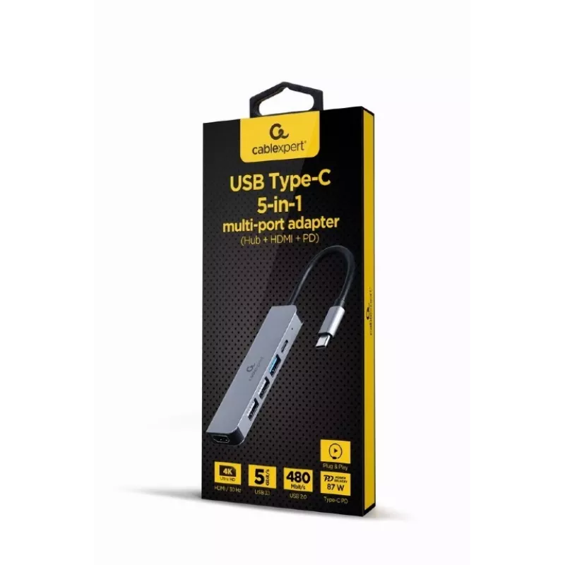Gembird A-CM-COMBO5-03 adaptador multipuerto USB Type-C 5 en 1 (hub + HDMI + PD)