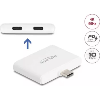 Adaptador DELOCK USB Type-C — datos USB-C 10 Gbit/s, vídeo 4K@60Hz, PD 92W (modelo 61088)