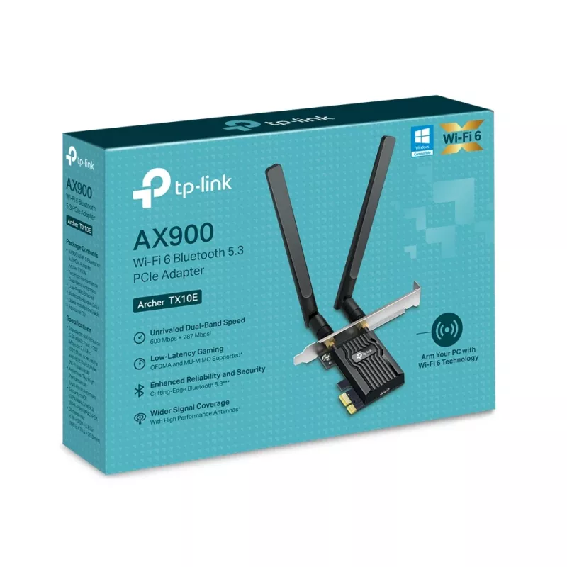 Adaptador PCIe Wi‑Fi 6 Bluetooth TP‑LINK Archer TX10E AX900 — tarjeta PCIe, AX900 Wi‑Fi 6, Bluetooth