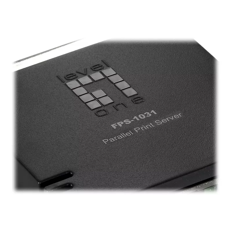 LevelOne servidor de impresión paralelo, negro, verde, actividad, enlace, alimentación, estado, Taiwán, Ethernet LAN, IEEE 802.3, IEEE 802.3u, 10,100 Mbit/s