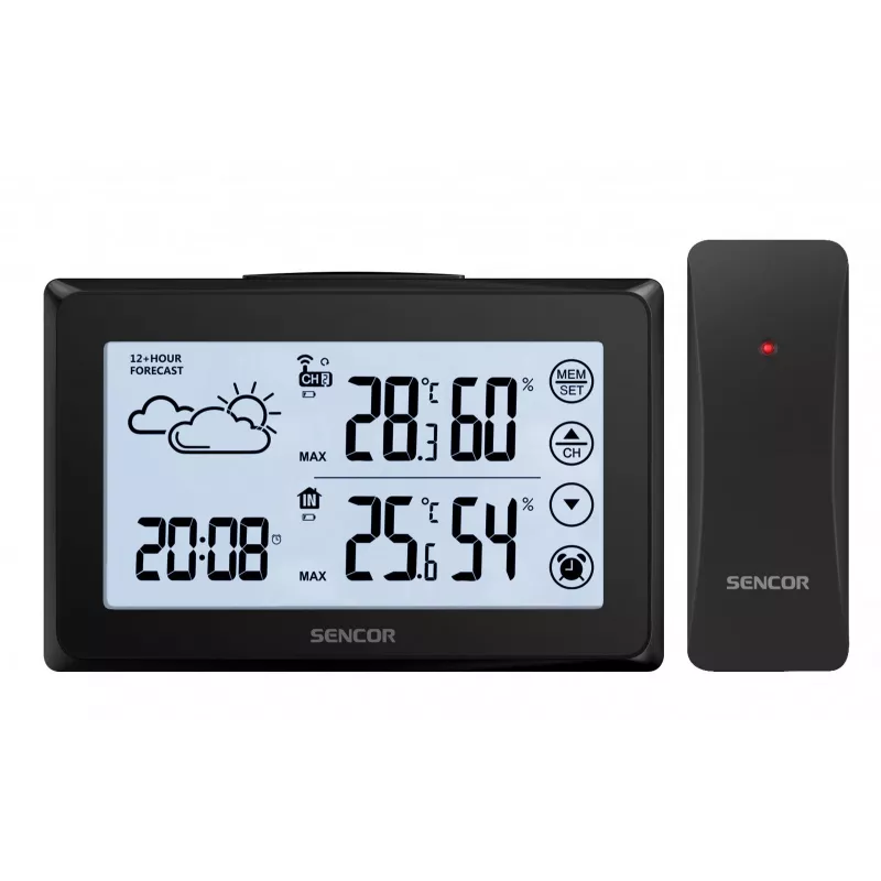 Estación meteorológica SENCOR SWS 2850 — temperatura y humedad interior/exterior, 1 sensor inalámbrico, 433,92 MHz, memoria máx/mín